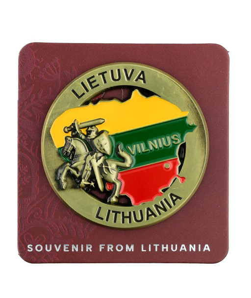 Round magnet with Lithuania map and Vytis